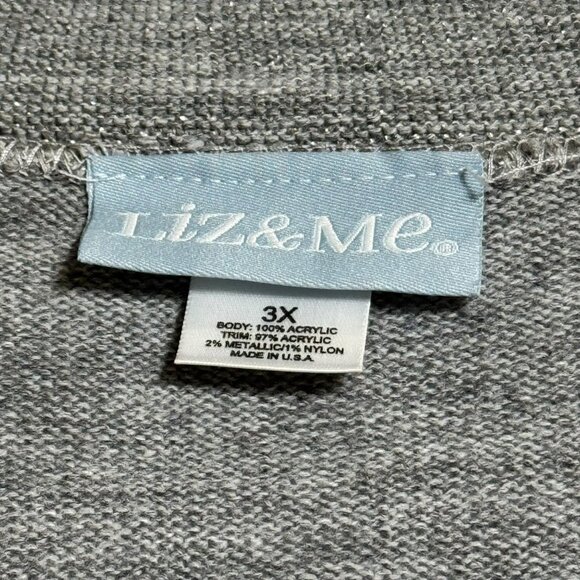 Liz & Me Womens 3X Gray Acrylic Silver Metallic Knit Sweater Top Short Sleeve - Picture 9 of 9
